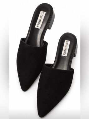Steve Madden Black Pointed Toe Suede like Slip-On Mules